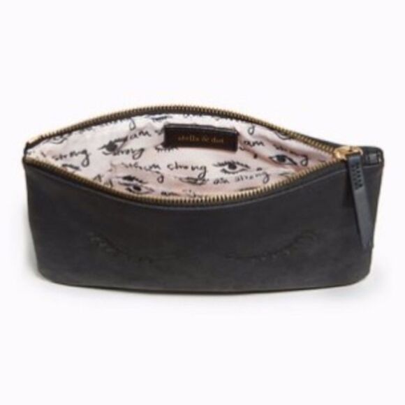 Stella & Dot Black Embroidered Eyelash Mini Pouch — Vegan Leather - Picture 4 of 6